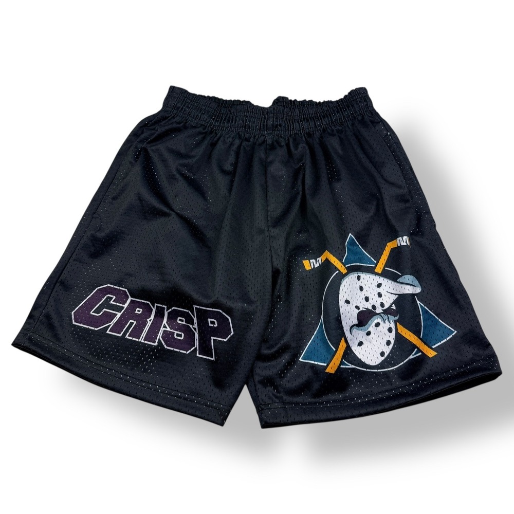 CRISP Black Mesh Basketball Shorts Anaheim Ducks‎ Mask Logo Size Large
